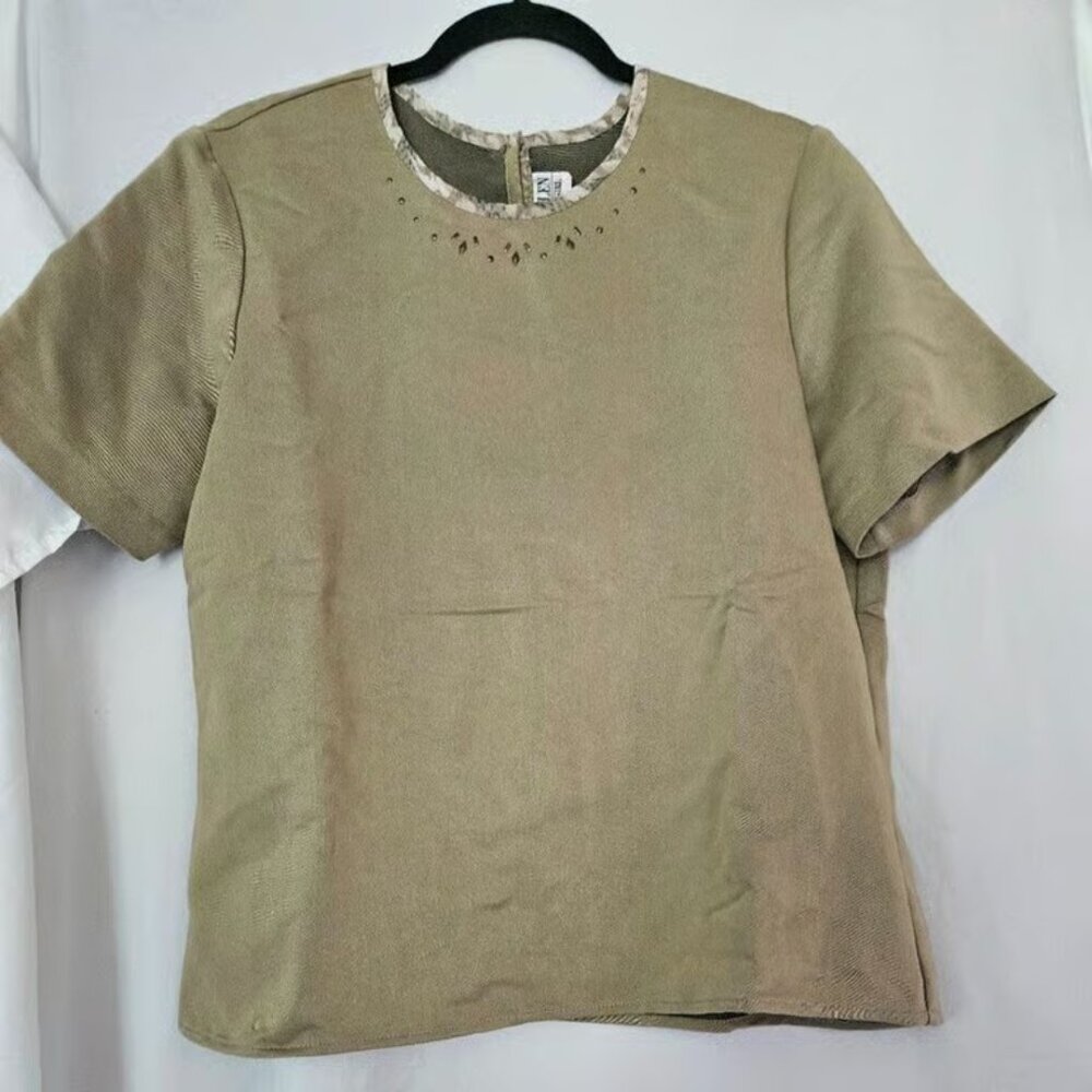 Vintage City Girl by Nancy Bolen Blouse Size 12 sage/khaki color embellished USA